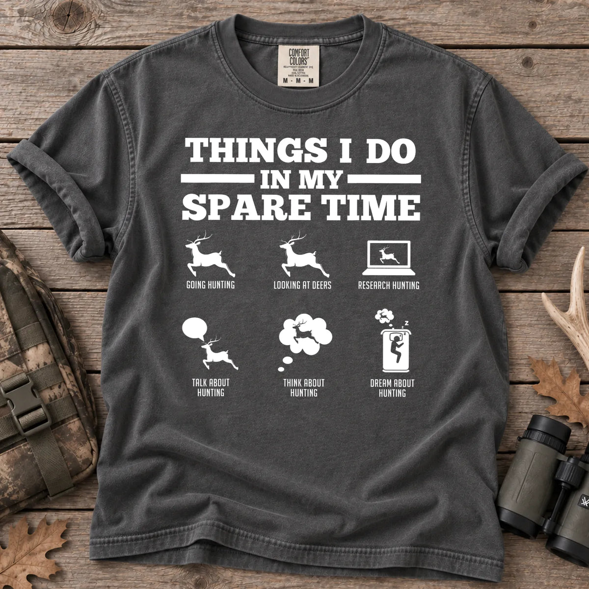 Deer Hunting Spare Time T-Shirt in Pepper