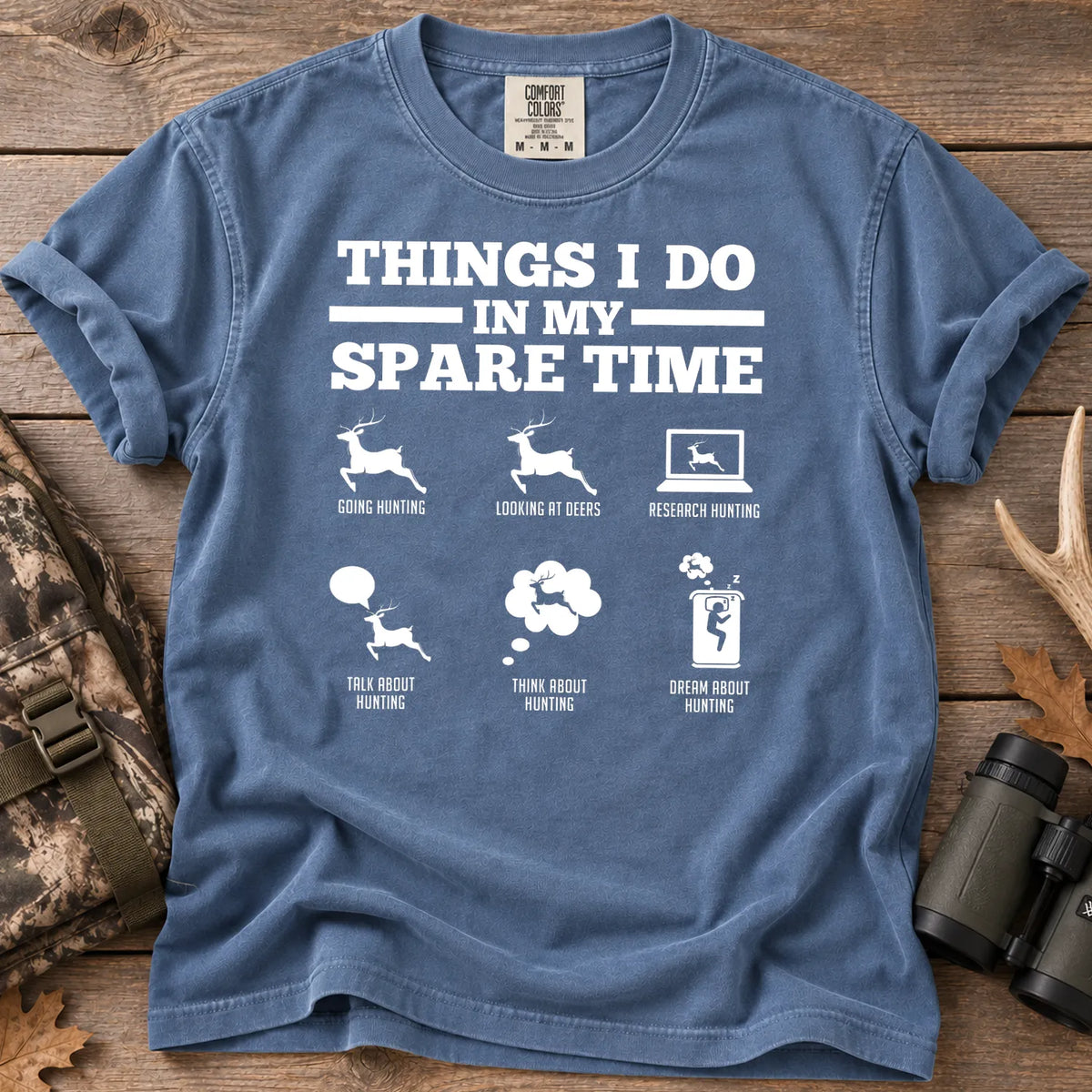 Deer Hunting Spare Time T-Shirt in Blue Jean