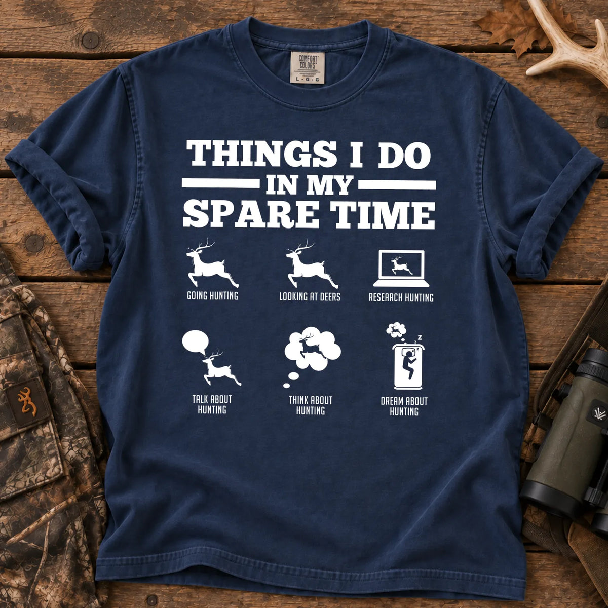 Deer Hunting Spare Time T-Shirt in True Navy