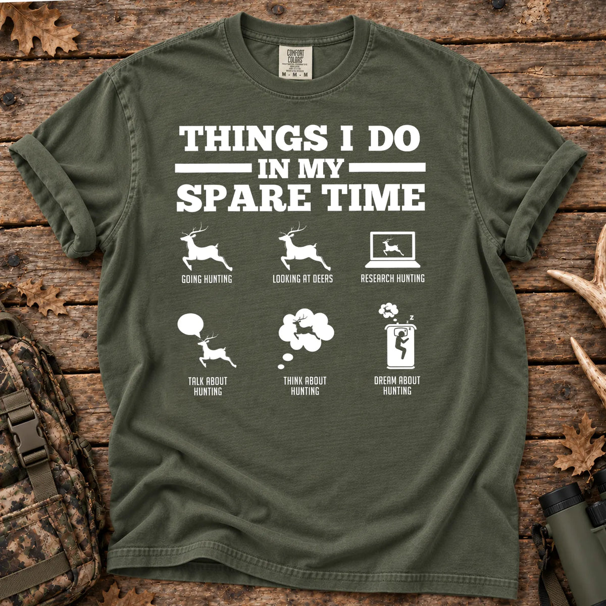 Deer Hunting Spare Time T-Shirt in Moss
