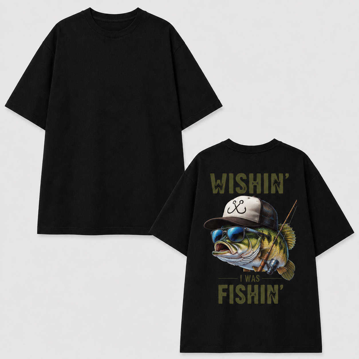 Wishin' I Was Fishin T-Shirt, Bad Bass Fishing Shirt, Fishing Dad Shirt, Fathers Day Gift.