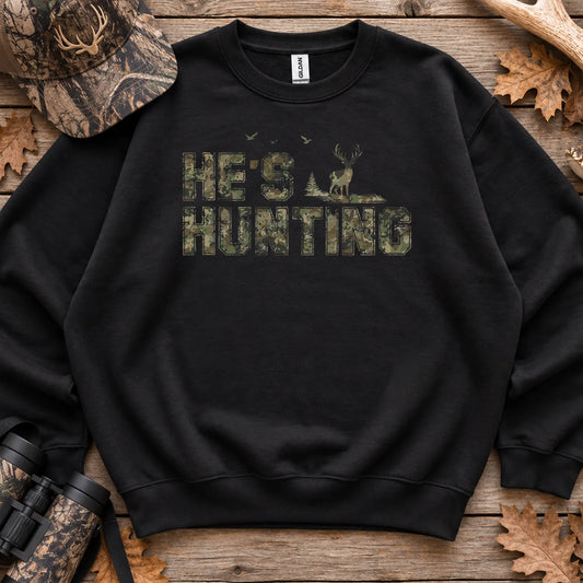 Distressed Hes Hunting Camo Sweatshirt in Black
