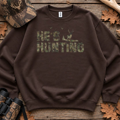 Distressed Hes Hunting Camo Sweatshirt in Dark Chocolate