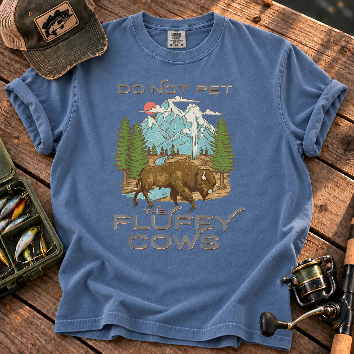Do Not Pet Fluffy Cows Yellowstone Bison T-Shirt in Blue Jean