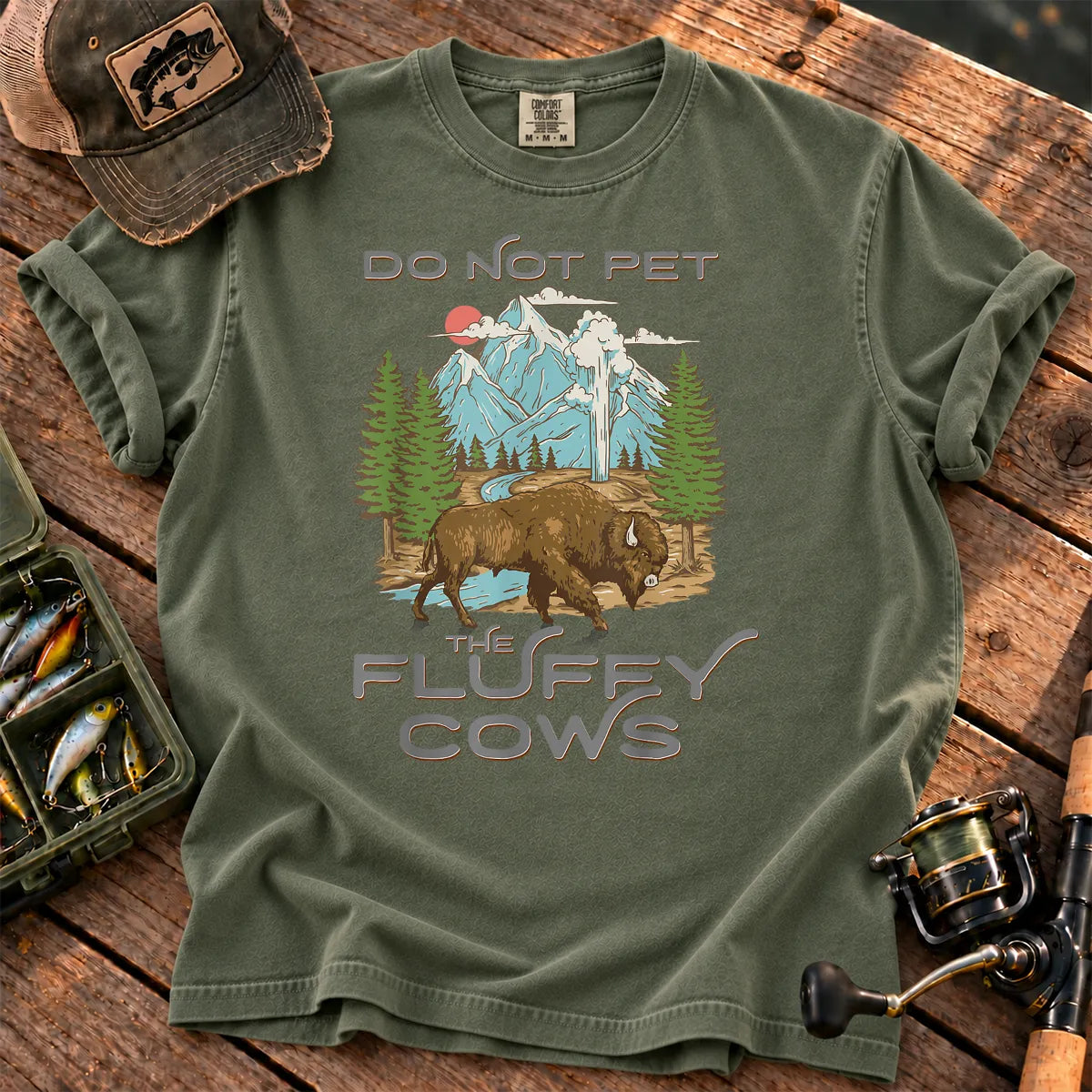 Do Not Pet Fluffy Cows Yellowstone Bison T-Shirt in Moss