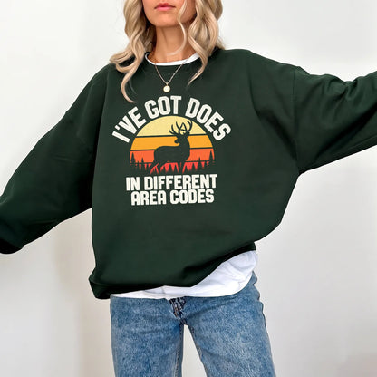 Does in Different Area Codes Sweatshirt Women model in Forest Green