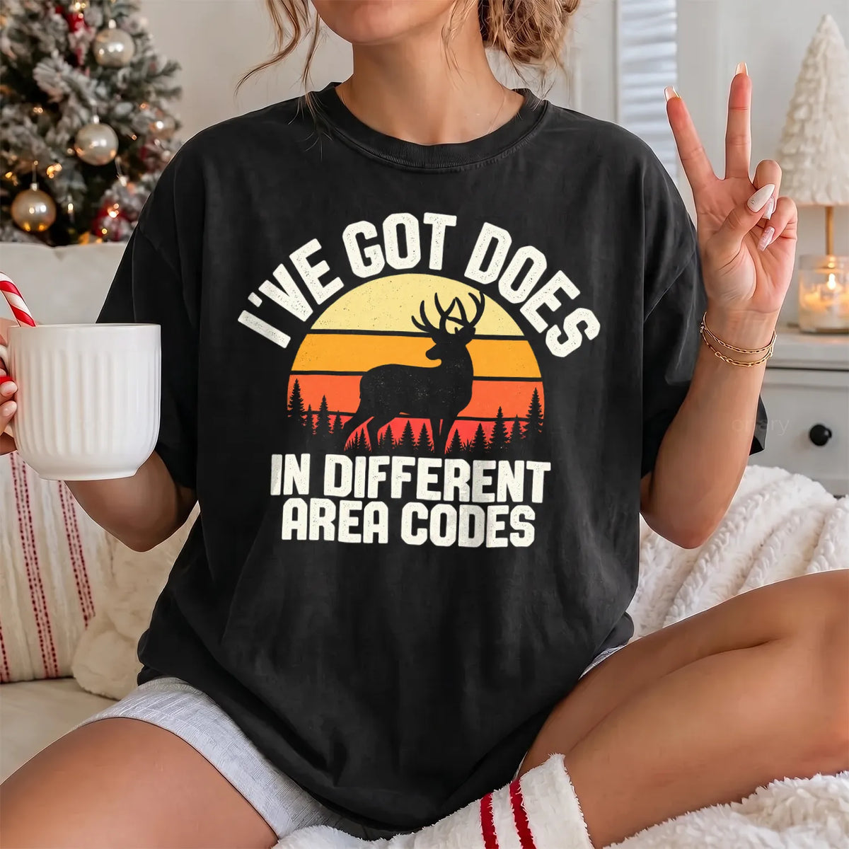 Does in Different Area Codes T-Shirt Women model in Black