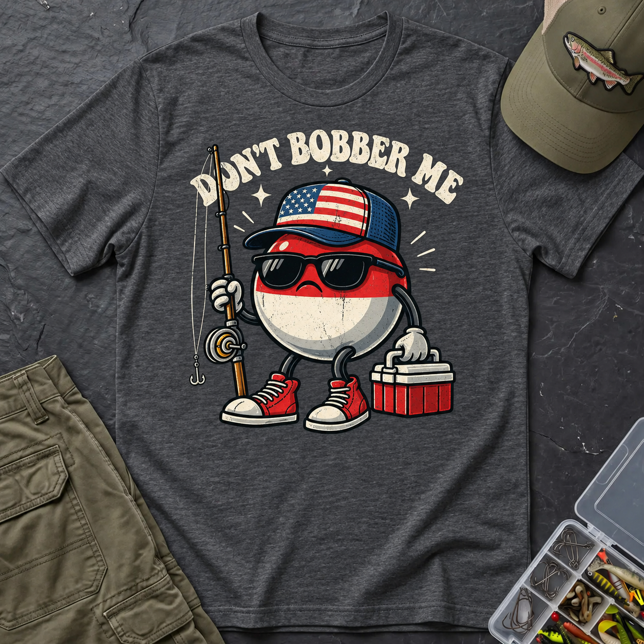 Don't Bobber Me Patriotic T-Shirt in Dark Heather