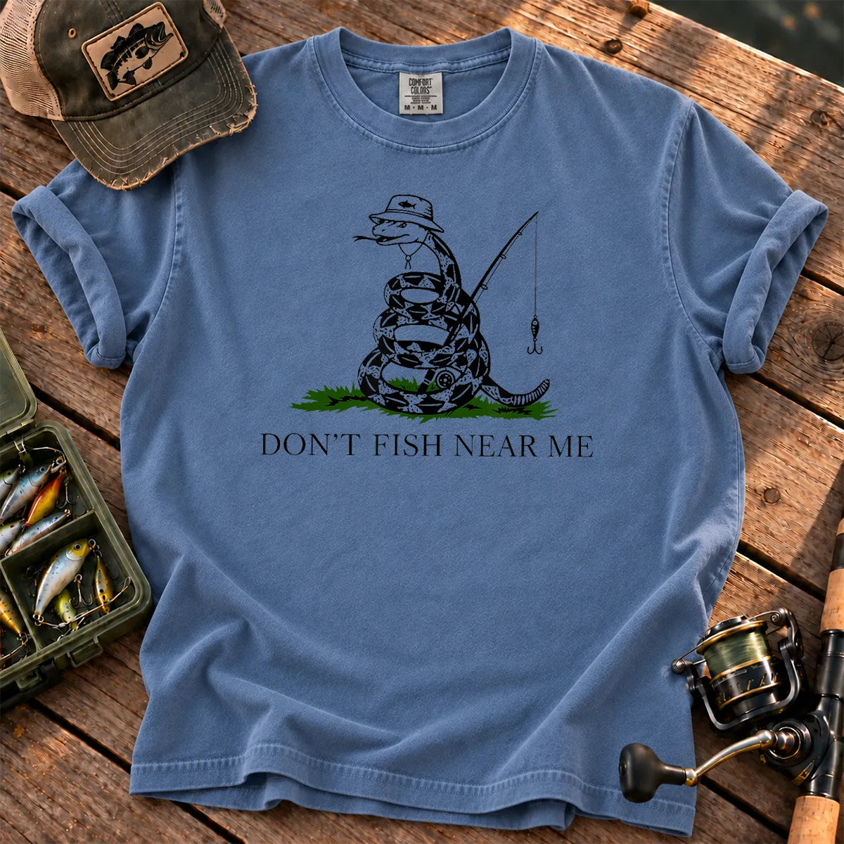 Don't Fish Near Me T-Shirt in Blue Jean