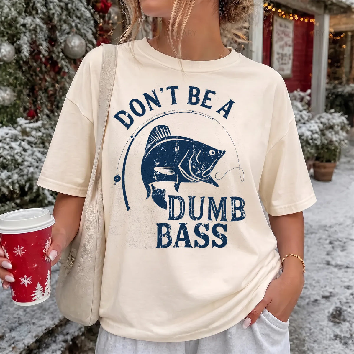 Don't Be a Dumb Bass T-Shirt Women model in Ivory