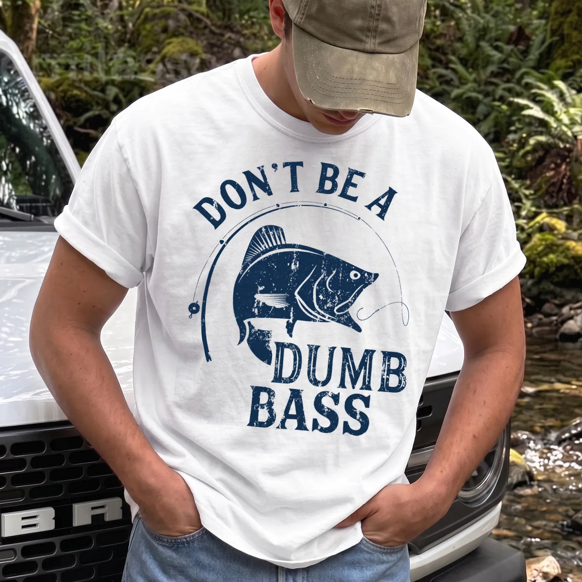 Don't Be a Dumb Bass T-Shirt Men model in White