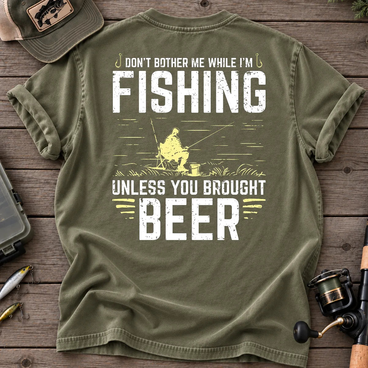 Don't Bother Me While I'm Fishing T-Shirt in Moss