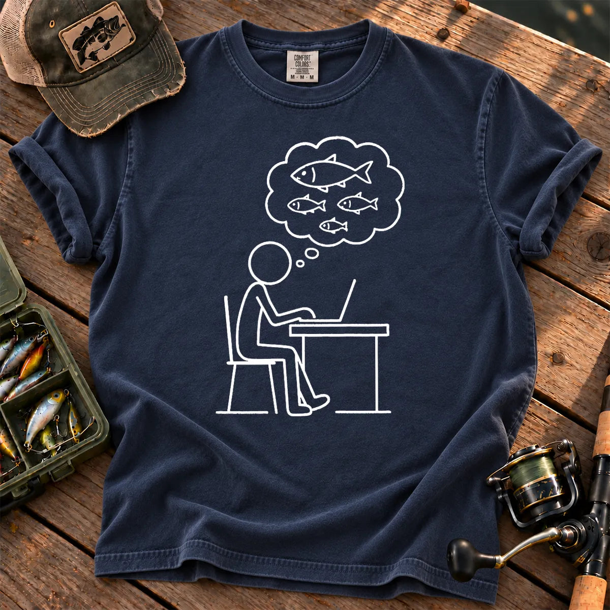 Dreaming of Fishing at Work T-Shirt in True Navy
