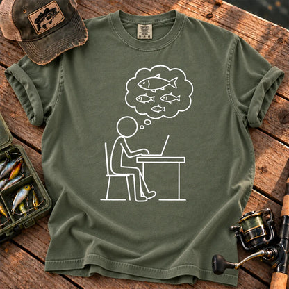 Dreaming of Fishing at Work T-Shirt in Moss