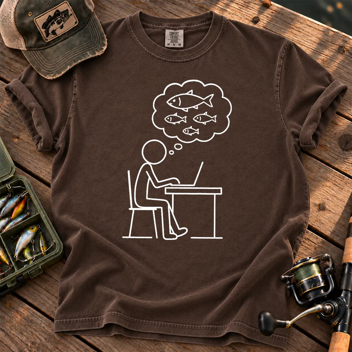 Dreaming of Fishing at Work T-Shirt in Espresso