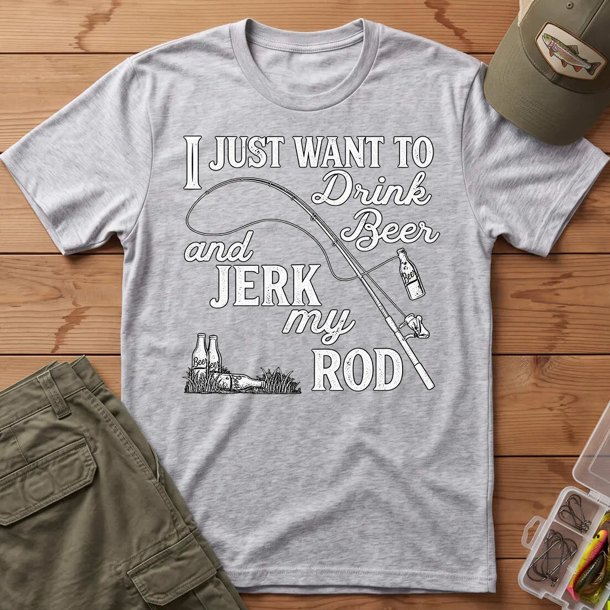Drink Beer and Fish T-Shirt in Sport Grey