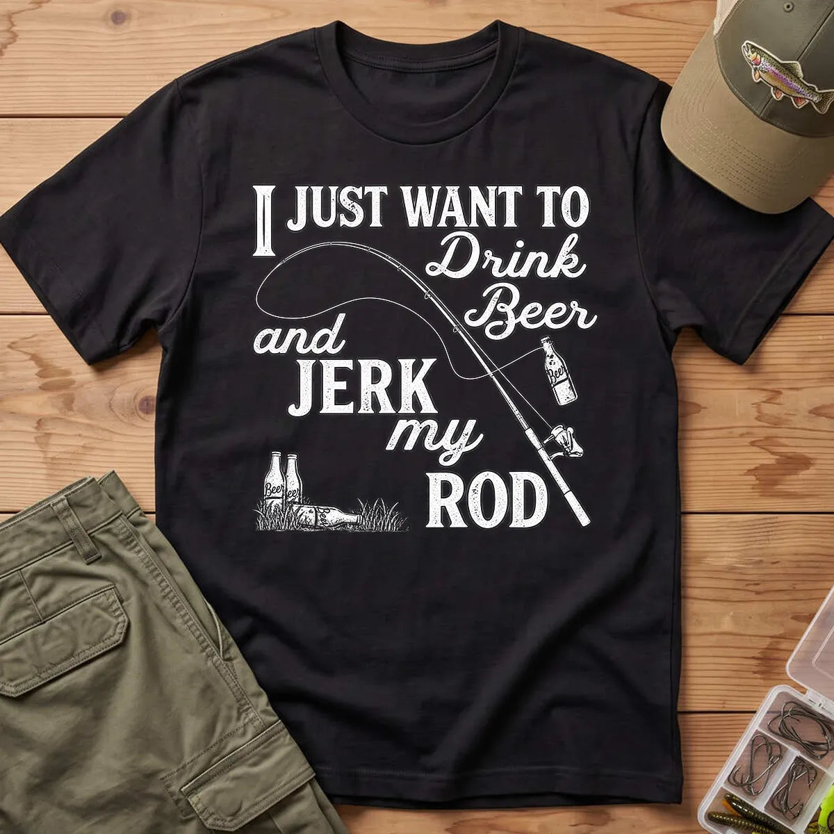 Drink Beer and Fish T-Shirt in Black