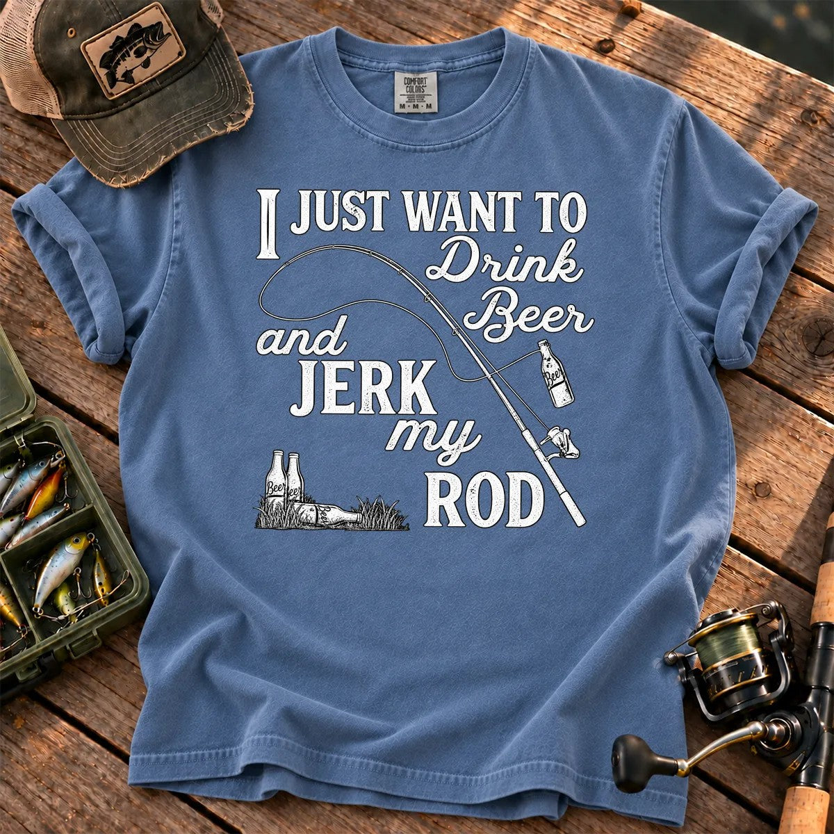 Drink Beer and Fish T-Shirt in Blue Jean