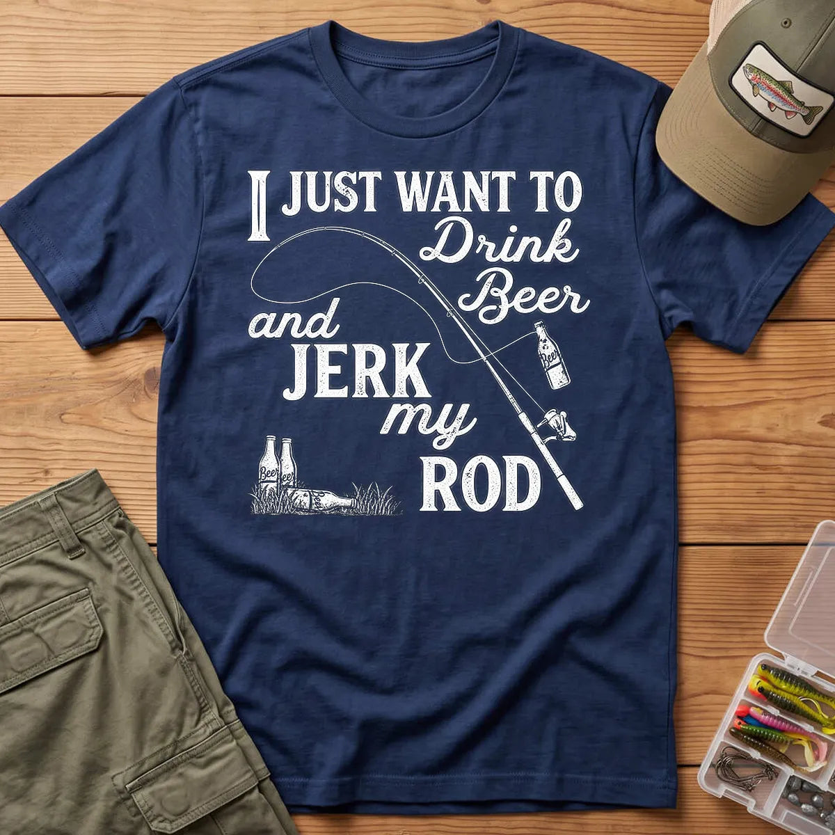 Drink Beer and Fish T-Shirt in Navy