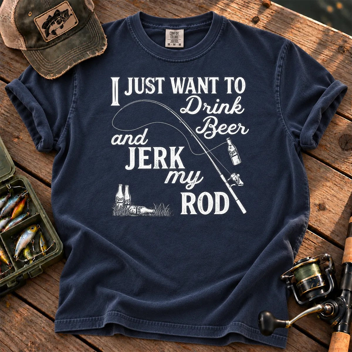 Drink Beer and Fish T-Shirt in True Navy