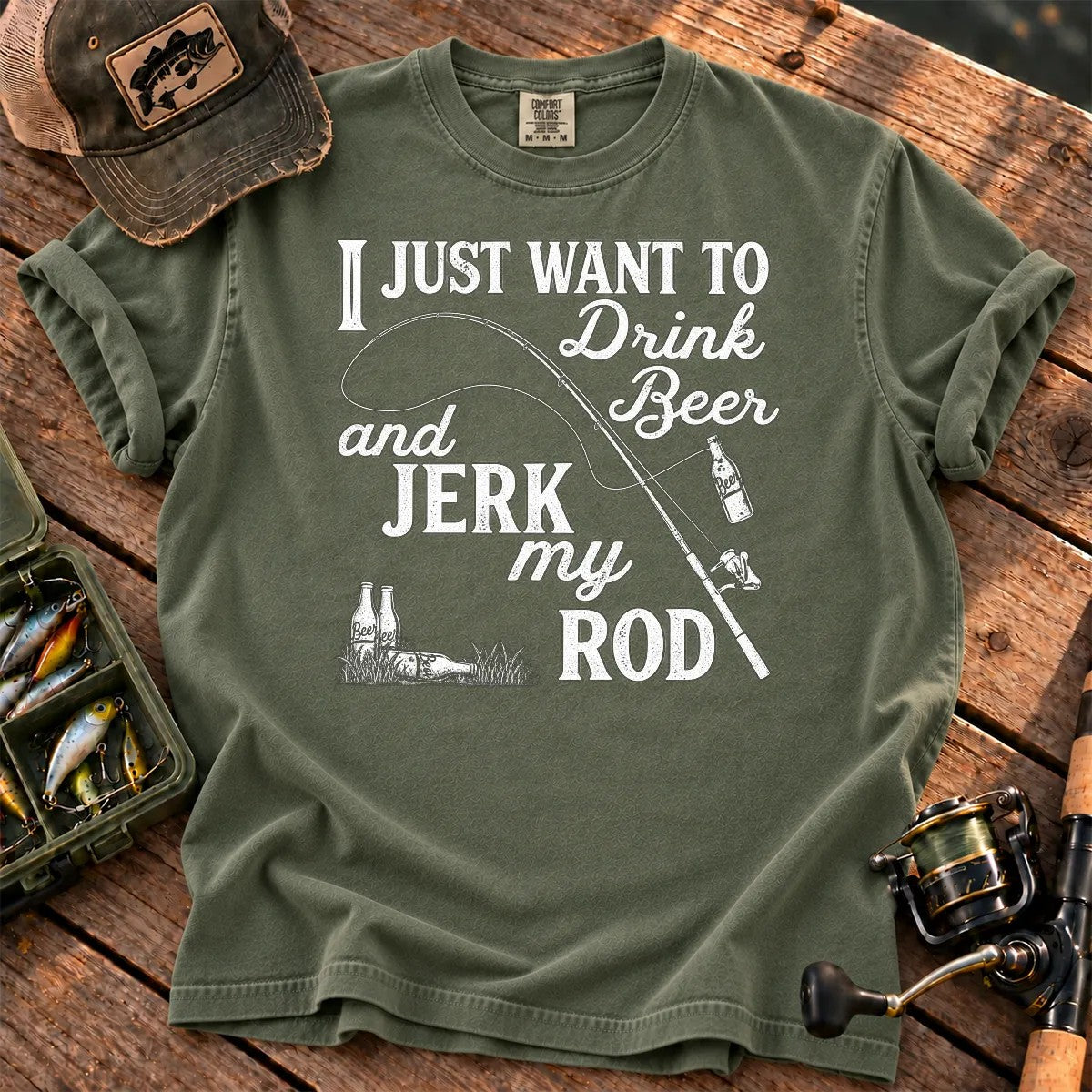 Drink Beer and Fish T-Shirt in Moss