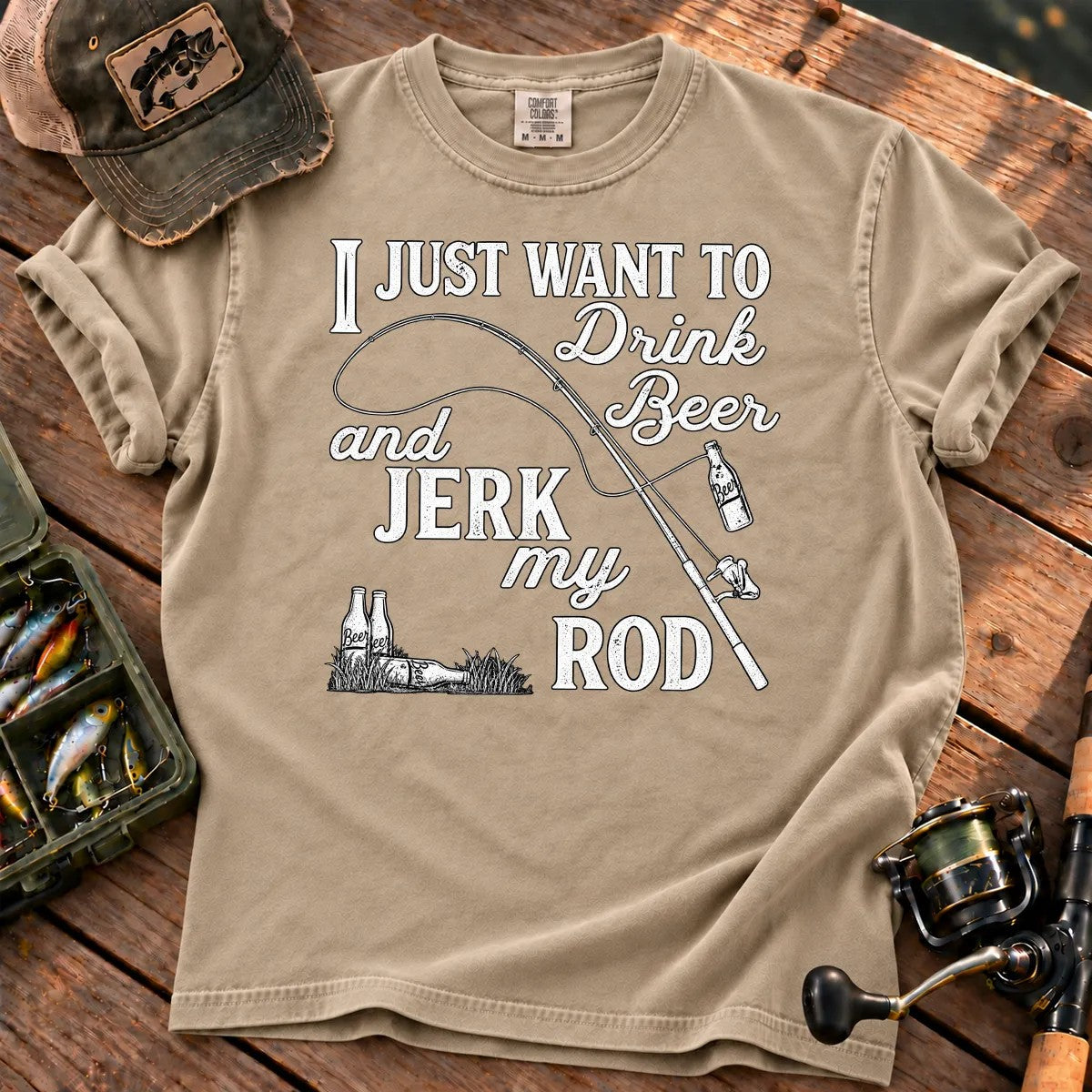 Drink Beer and Fish T-Shirt in Sandstone