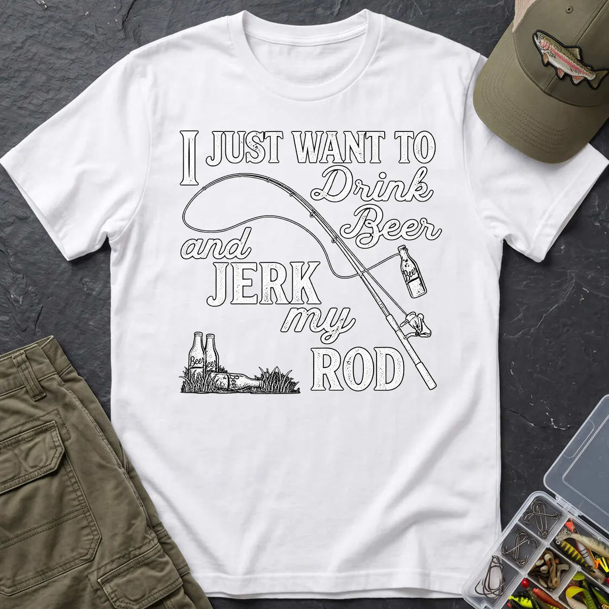 Drink Beer and Fish T-Shirt in White
