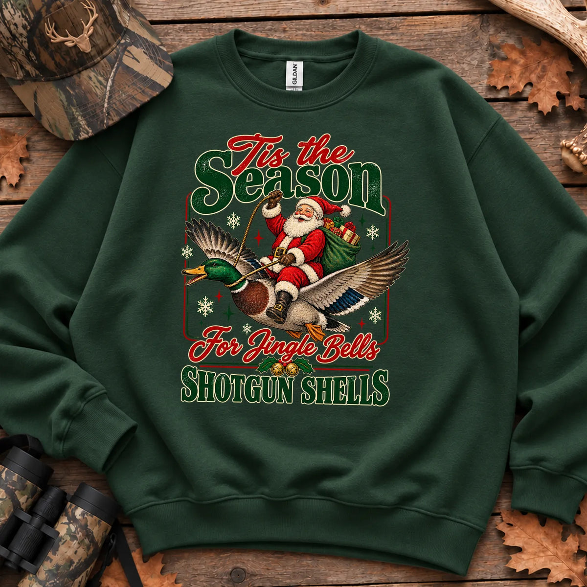 Duck Hunting Christmas Sweatshirt in Forest Green