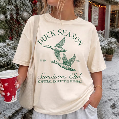 Duck Season Survivor T-Shirt Women model in Ivory