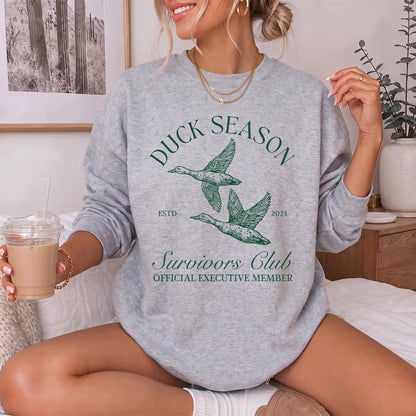 Duck Season Survivors Club Sweatshirt Women model in Sport Grey