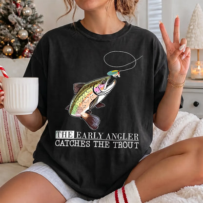 Early Angler Trout T-Shirt Women model in Black