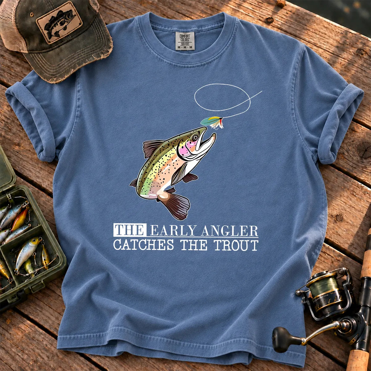 Early Angler Trout T-Shirt in Blue Jean