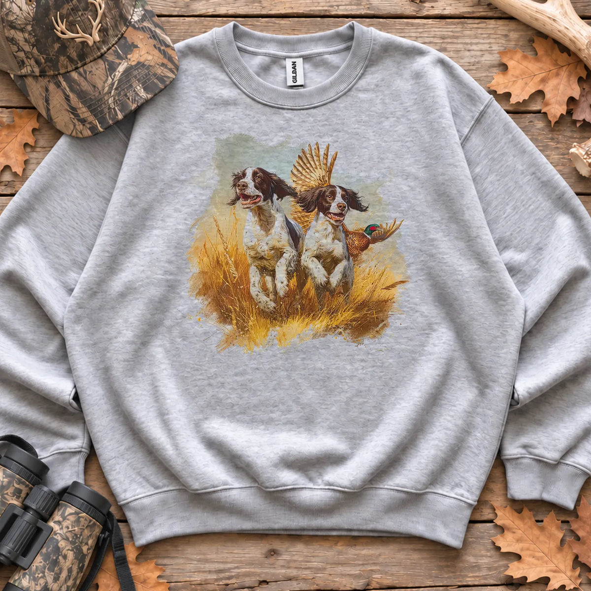 English Springer Spaniel Pheasant Hunt Sweatshirt in Sport Grey