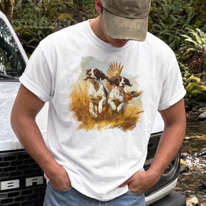 English Springer Spaniel T-Shirt Men model in White