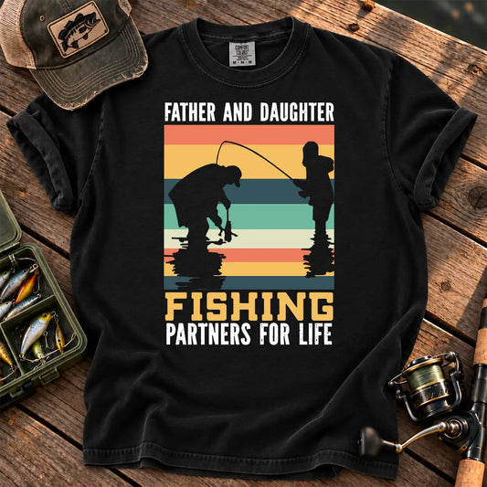 Father and Daughter Fishing T-Shirt in Black