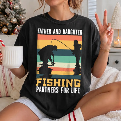 Father and Daughter Fishing T-Shirt Women model in Black