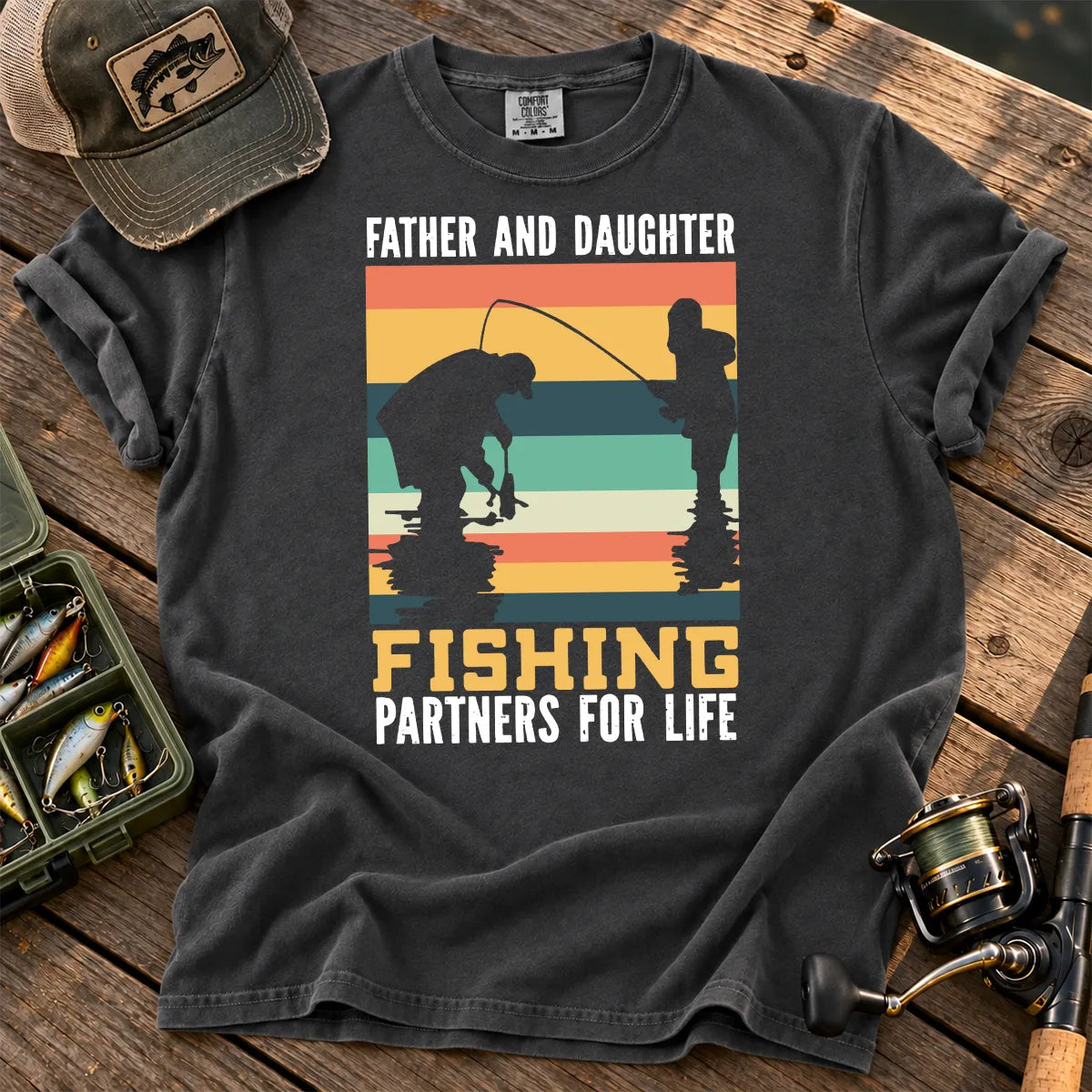 Father and Daughter Fishing T-Shirt in Pepper