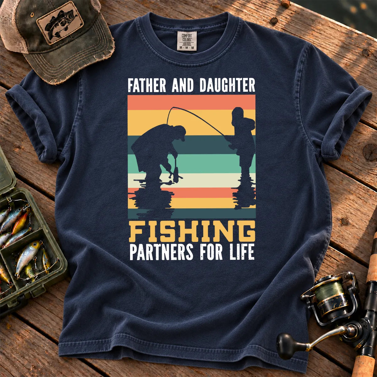 Father and Daughter Fishing T-Shirt in True Navy