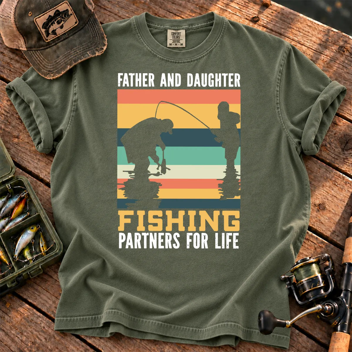 Father and Daughter Fishing T-Shirt in Moss