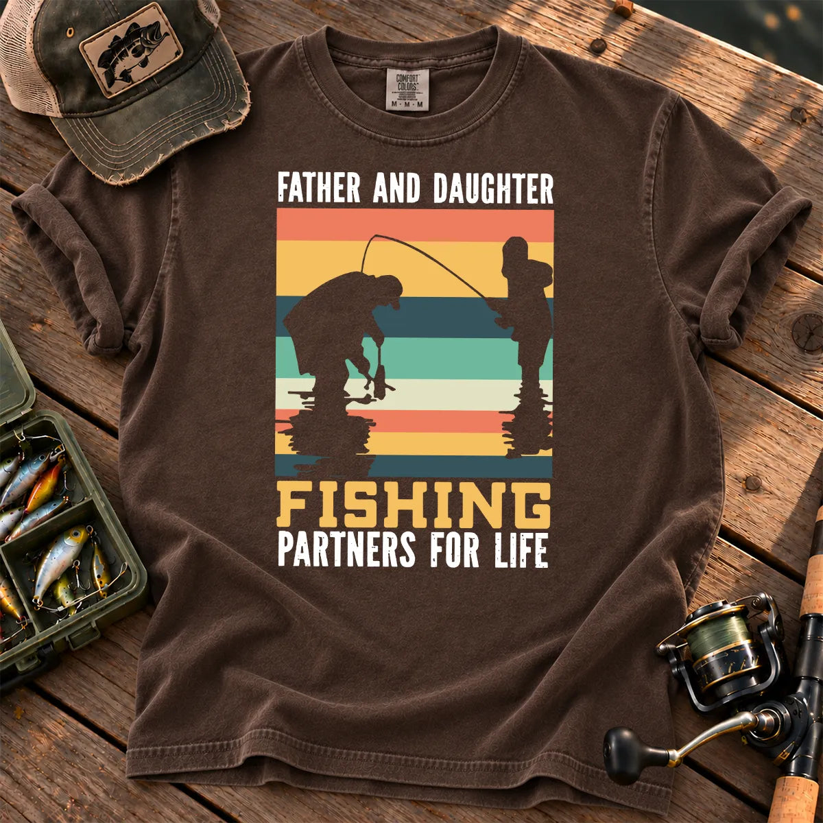 Father and Daughter Fishing T-Shirt in Espresso