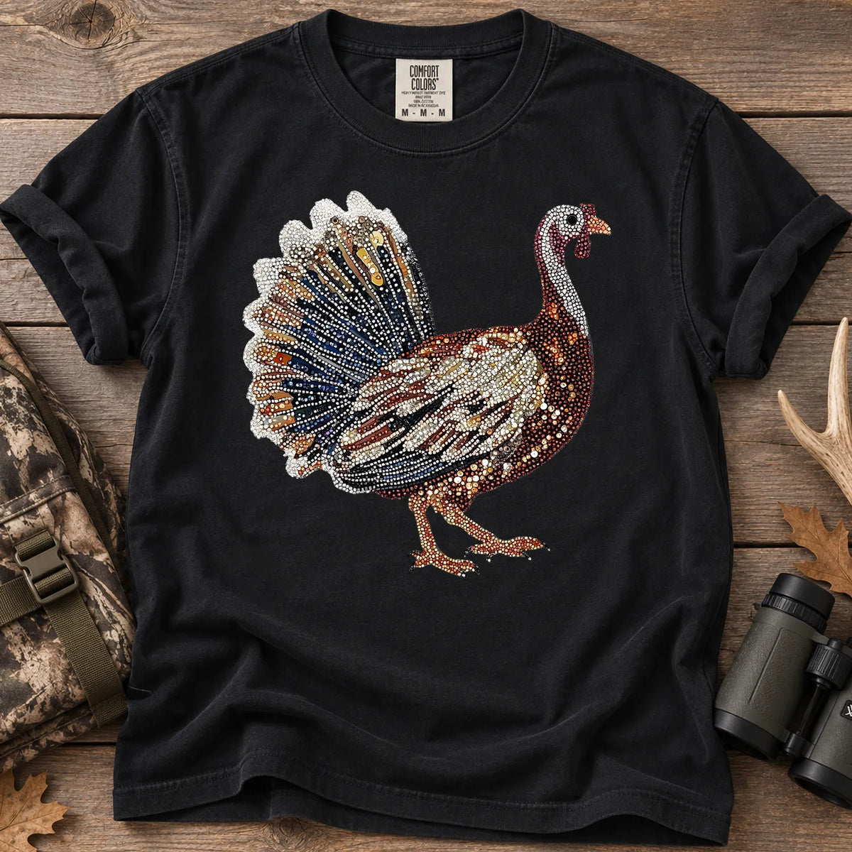 Faux Rhinestone Turkey T-Shirt in Black