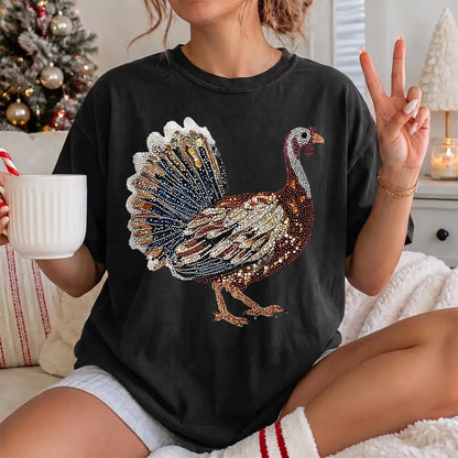 Faux Rhinestone Turkey T-Shirt Women model in Black