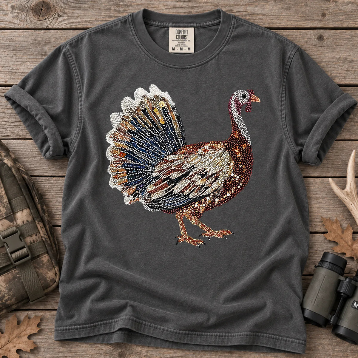Faux Rhinestone Turkey T-Shirt in Pepper