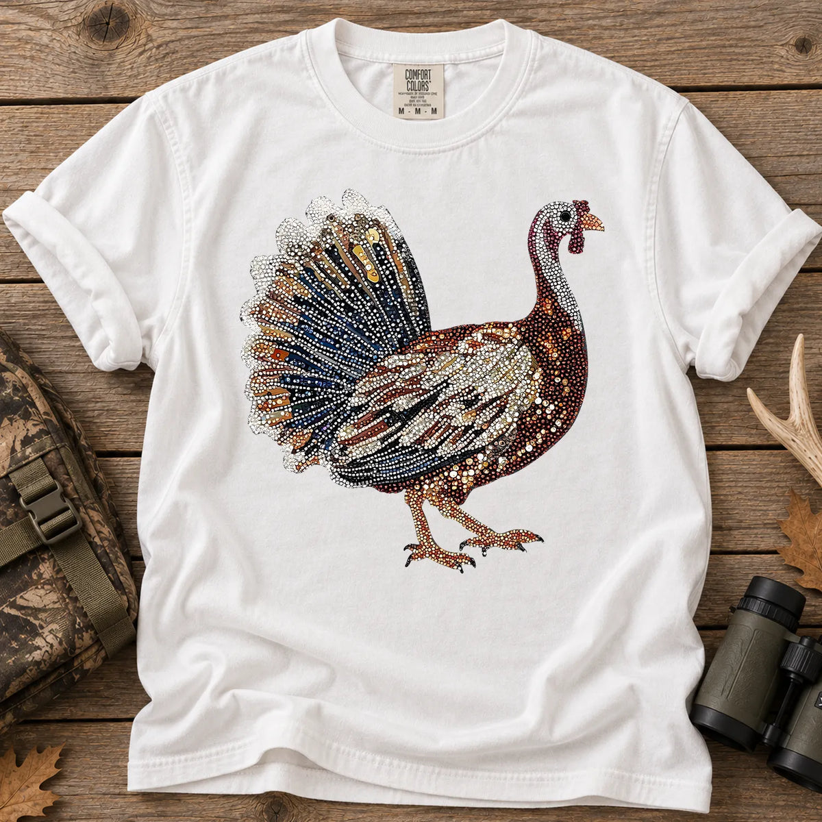 Faux Rhinestone Turkey T-Shirt in White