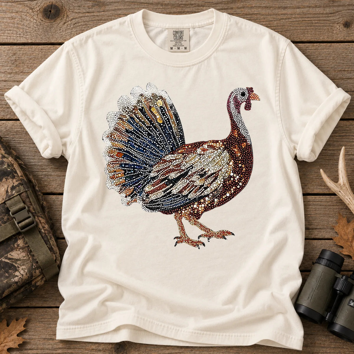 Faux Rhinestone Turkey T-Shirt in Ivory