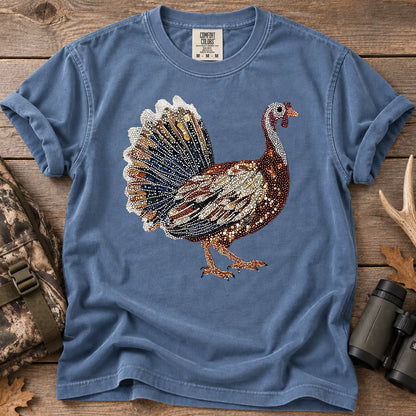Faux Rhinestone Turkey T-Shirt in Blue Jean