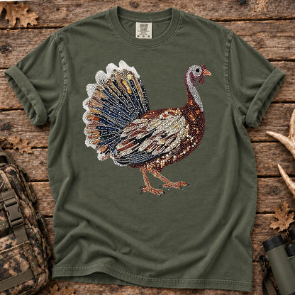 Faux Rhinestone Turkey T-Shirt in Moss