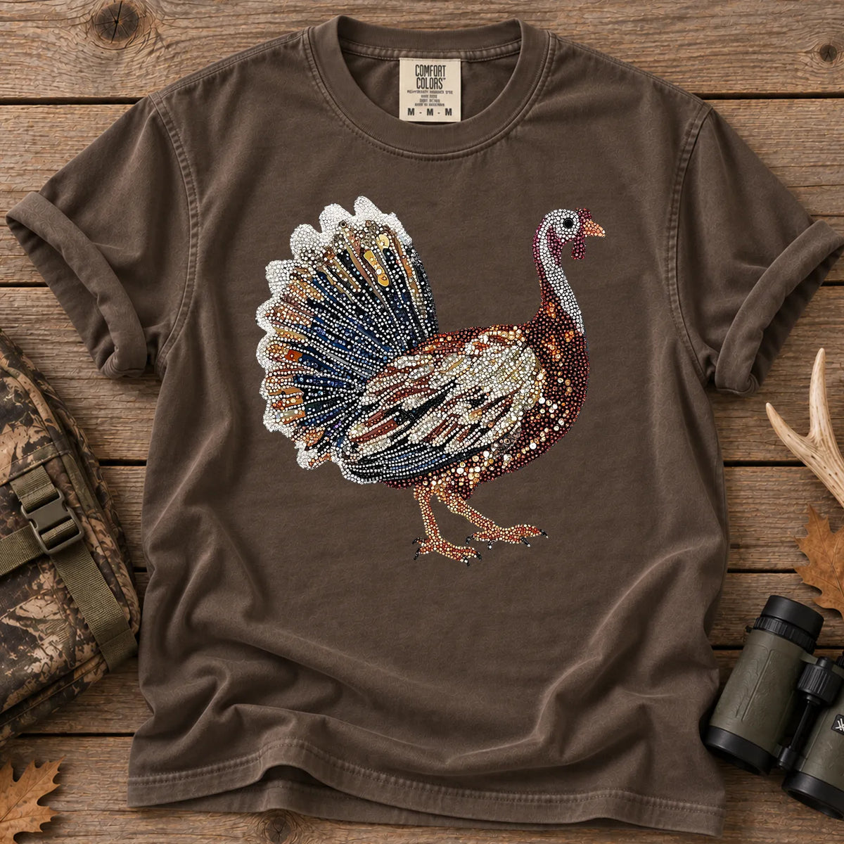 Faux Rhinestone Turkey T-Shirt in Espresso