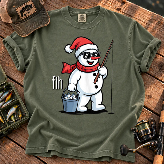 Fih Snowman Fishing T-Shirt in Moss
