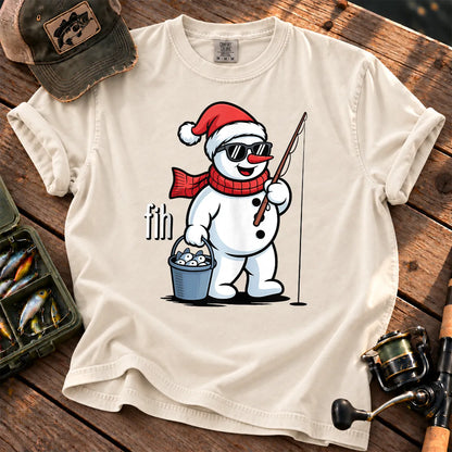 Fih Snowman Fishing T-Shirt in Ivory